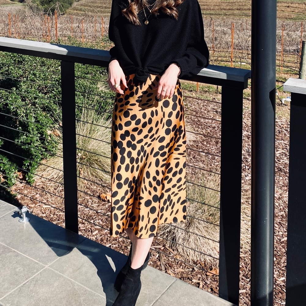 JCrew Silk Pull-On Cheetah Midi Skirt